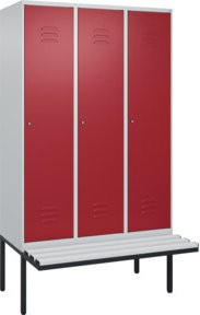 C+P Spind Classic PLUS Garderobenschrank mit Sitzbank, 3 Abteile, Lichtgrau, B/T/H: 212 x 120 x 81,5 cm - Bild 1