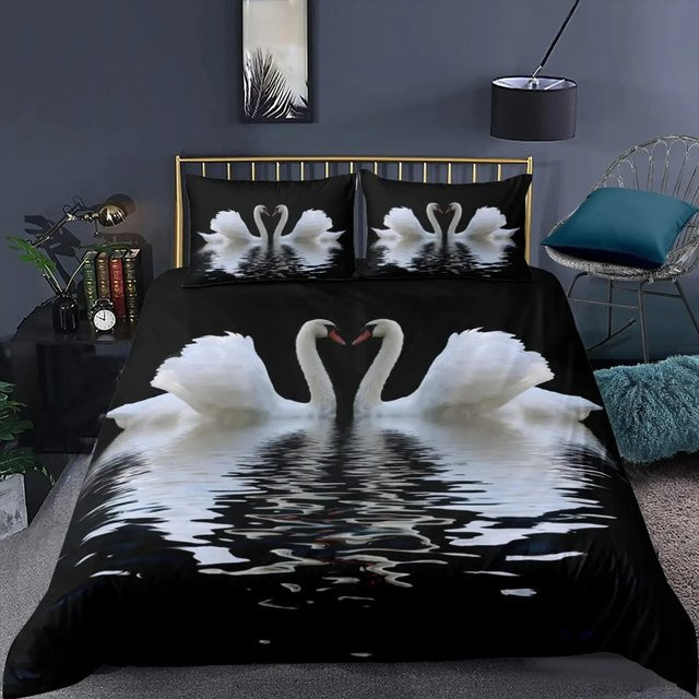 Binchi Bettwäsche-Set Schwan mit Bettbezug und Kissenbezug in Schwarz und Weiß, Mikrofaser, B/H: 70 x 133 cm - Bild 1