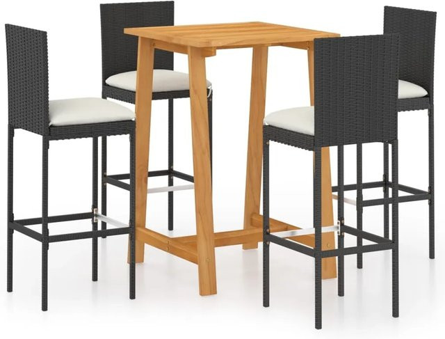 vidaXL 5-teiliges Gartenbar-Set mit Kissen in Schwarz und Weiß aus Holz und Stahl - Bild 1
