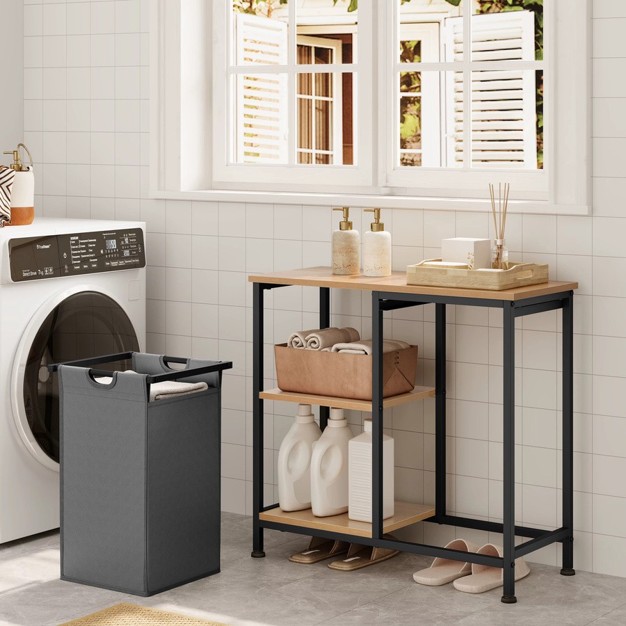 Eugad Wäschekorb Badezimmerregal mit ausziehbarem und abnehmbarem Wäschesack 31L in Schwarz oder Braun, B/T/H: 65 x 70 x 42 cm - Bild 4