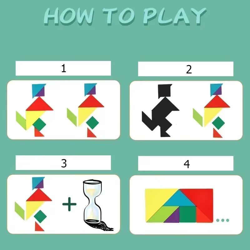 SMHXIANGQIANJIN Tangram-Puzzlebuch, Lernspielzeug aus Holz, ab 0 Jahren - Bild 3