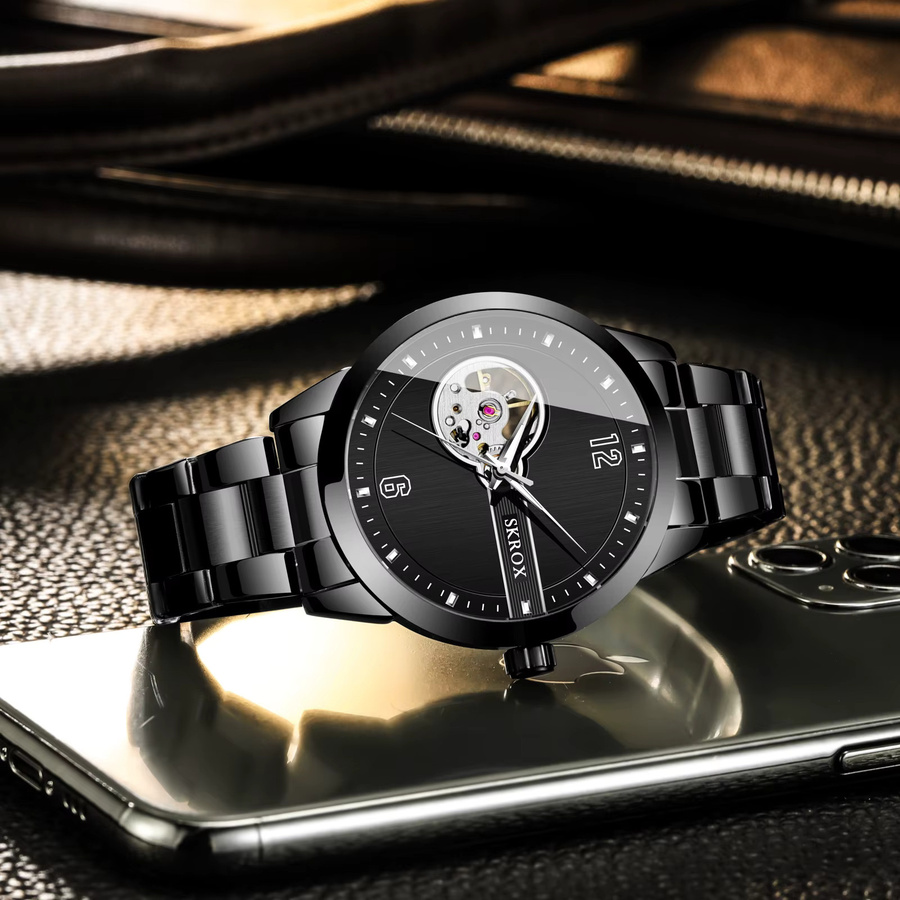 SKROX Armbanduhr Edelstahl, Automatik, Skelett, Schwarz, Herren - Bild 4