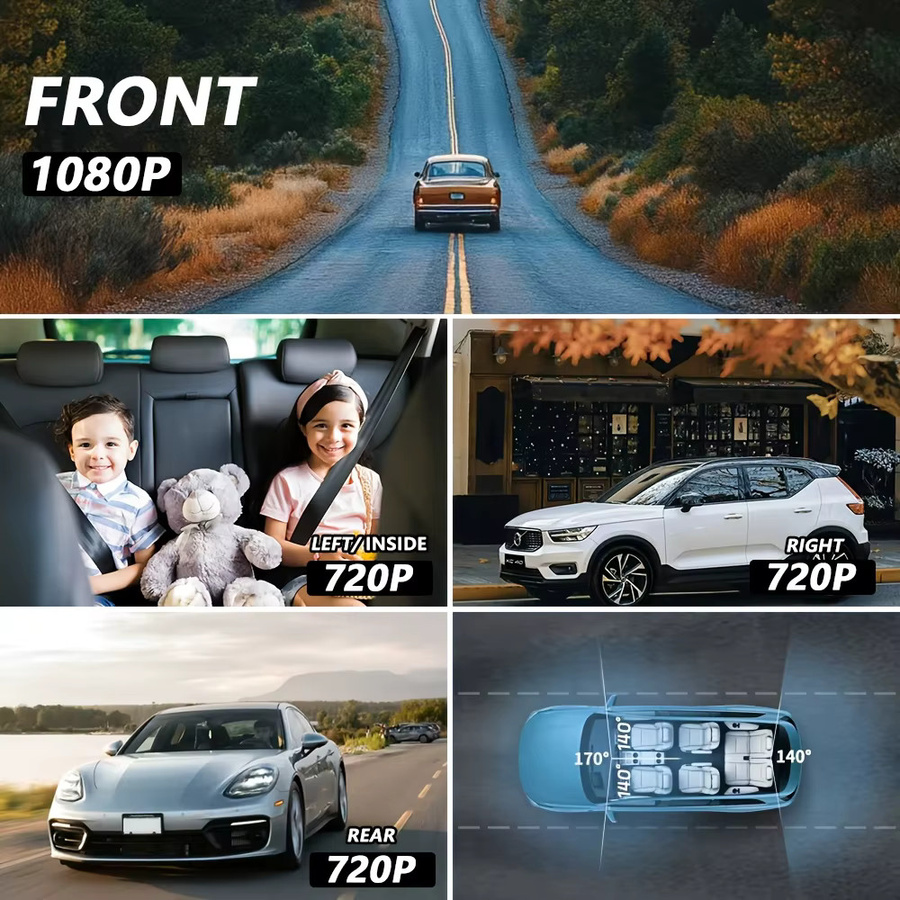 Etymoofox 4-Kanal WLAN-Dashcam mit 360 Grad Kamera, Nachtsicht und 24 Stunden Parkmonitor, Black Box Videorecorder für dein Auto, Schwarz - Bild 4