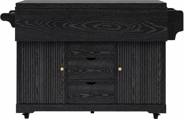 Merax Servierwagen mit Klapptisch und Schubladen in Schwarz mit Rollen, B/T/H: 95 x 50 x 80 cm - Bild 1