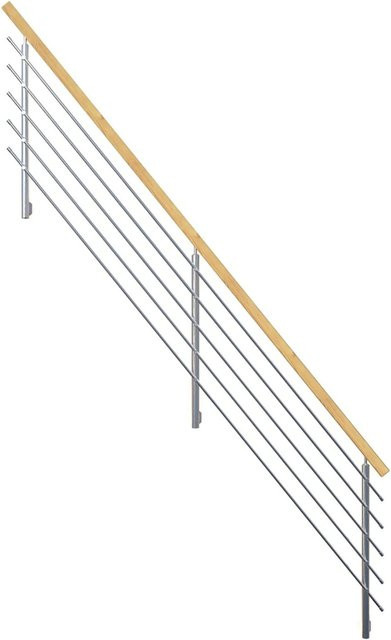 StarWood Design-Geländer Wandmontage mit Edelstahl-Rechteckhandlauf aus Fichte in Silber und Braun - Bild 1