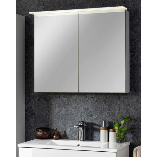 Fackelmann Spiegelschrank b.perfekt in Weiß und Grau mit Softclose-Türen, integrierter LED-Beleuchtung und Rasiersteckdose, B/H/T: 80 x 69 x 23,1 cm - Bild 4