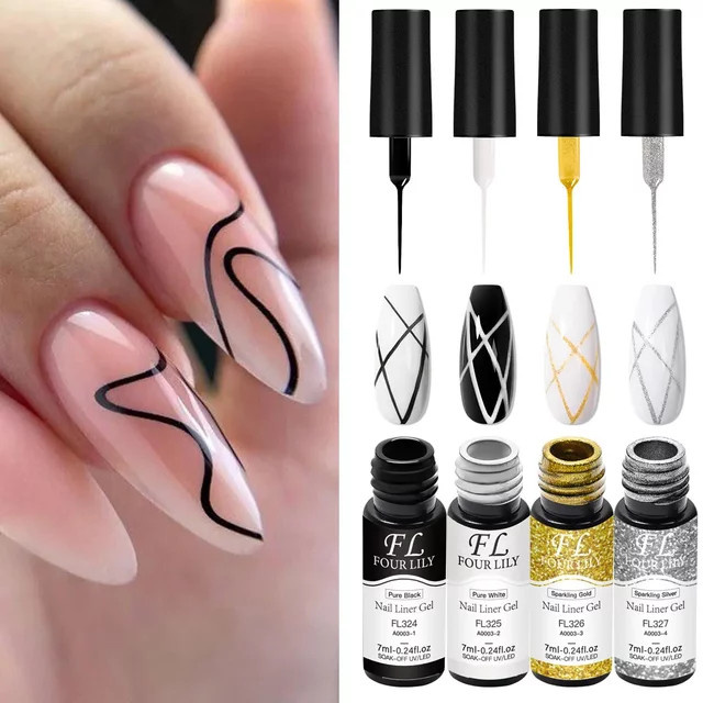 Four Lily Gel Nagellack Liner, 7 ml, Schwarz Weiß Gold Silber - Bild 1