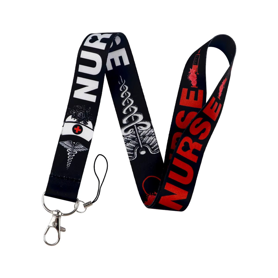 Schwarzes Lanyard mit medizinischen Symbolen als Schlüsselband und ID-Kartenhalter für Ärzte und medizinisches Fachpersonal - Bild 2