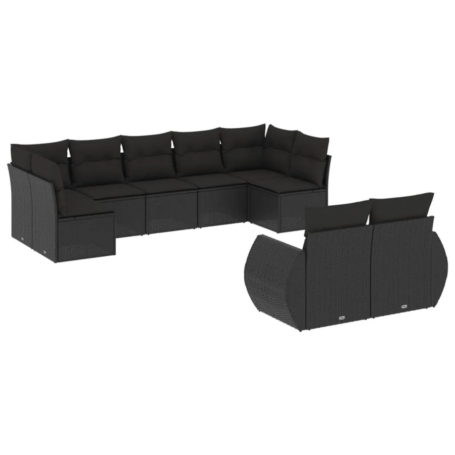 vidaXL 9-teilige Garten-Sofagarnitur aus Poly-Rattan in Schwarz mit Sitzkissen und Rückenkissen aus wetterfestem Polyester und pulverbeschichtetem Stahl - Bild 2
