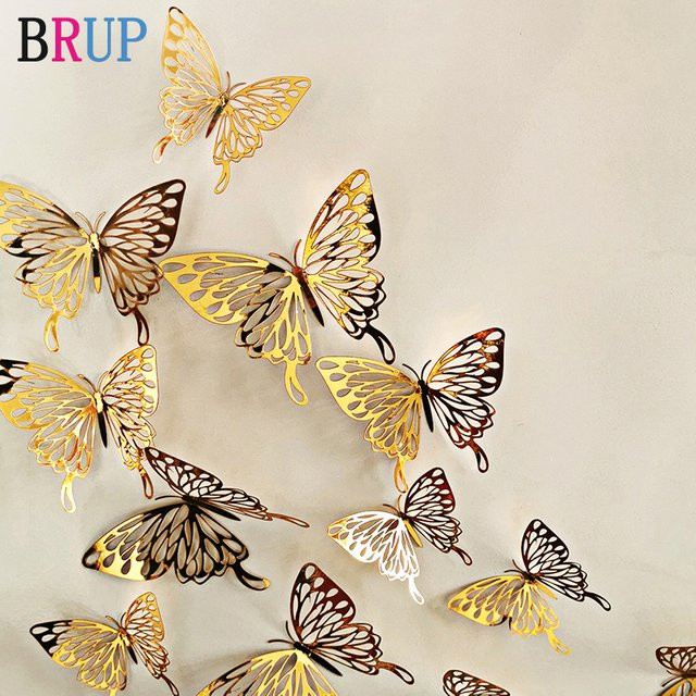 BRUP 3D Schmetterling Wandaufkleber Set in Gold und Silber für Party und Hochzeit, 12 Teile - Bild 1
