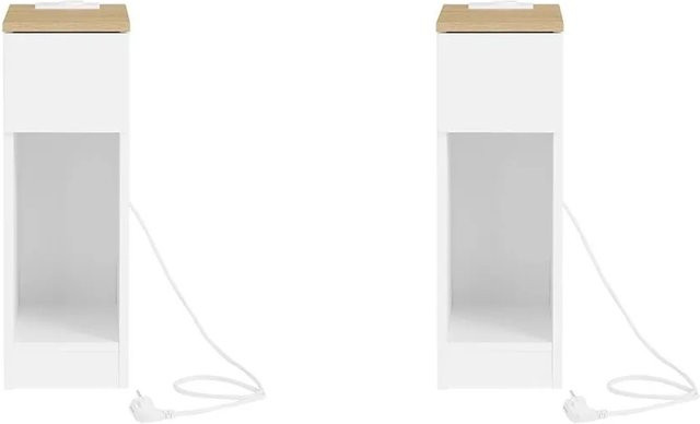 SoBuy 2er Set schmale Nachttische mit Steckdose als Nischenschrank in Weiß-natur, B/T/H: 20 x 60 x 35 cm - Bild 1