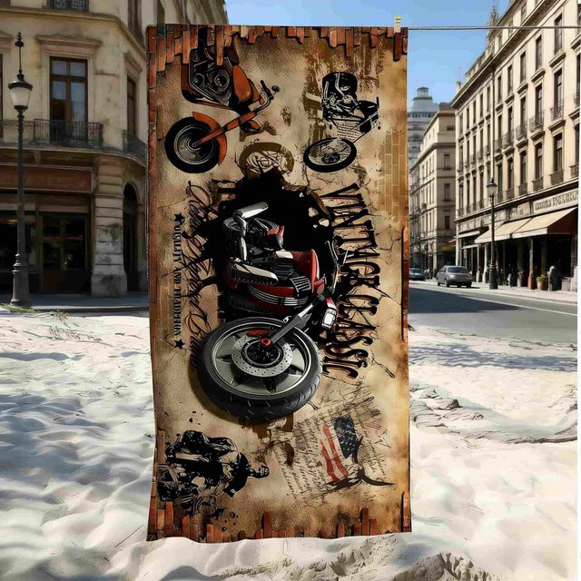 Strandtuch JMG Household Supplies Vintage Klassisches Motorrad Print, Mikrofaser, schnelltrocknend und sandfrei, multicolour, B: 80 cm, L: 160 cm - Bild 1