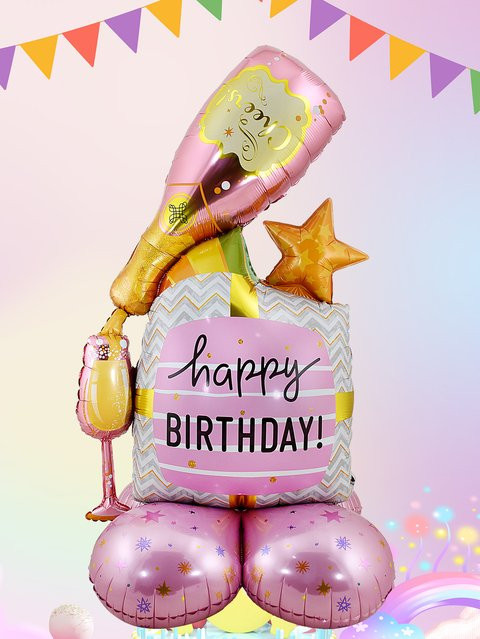 3D Champagner und Kuchen Folienballon als Tischdekoration für deine Geburtstagsfeier - Bild 1
