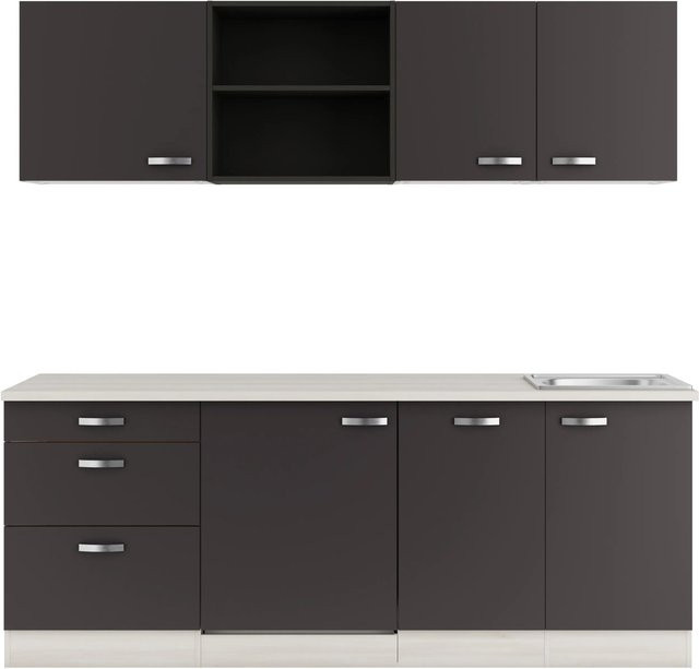 OPTIFIT Faro220 Küchenzeile in Anthrazit mit modernem Design und melaminbeschichteten Qualitätsspanplatten, Breite: 210 cm - Bild 1