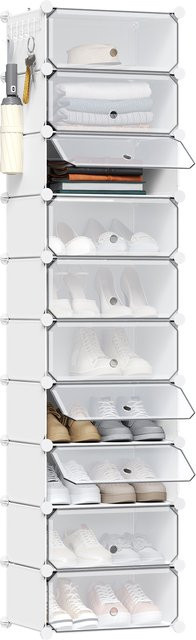 WOLTU Schuhaufbewahrungsboxen 10er-Set, transparent und weiß, staubdicht und stapelbar, faltbarer Schuhschrank-Organizer, B/T/H: 40 x 30 x 17 cm - Bild 1