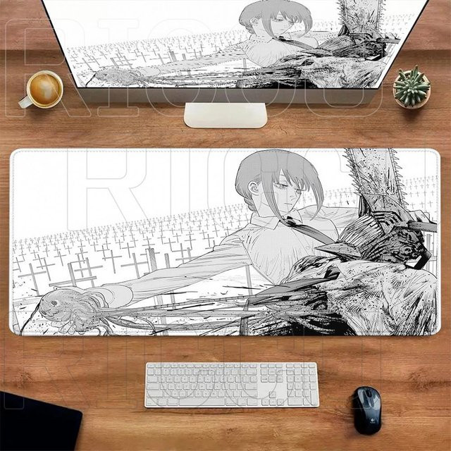 Chainsaw Man XXL Mauspad Anime Reze und Makima Gaming Schreibtischmatte Weiß B/T: 80 x 40 cm, H: 0,2 cm - Bild 1