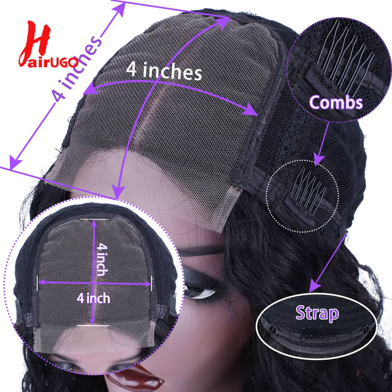 HairUGo Afro-verworrene Bob-Perücke aus Echthaar mit 4x4 Spitzenverschluss in Schwarz - Bild 6