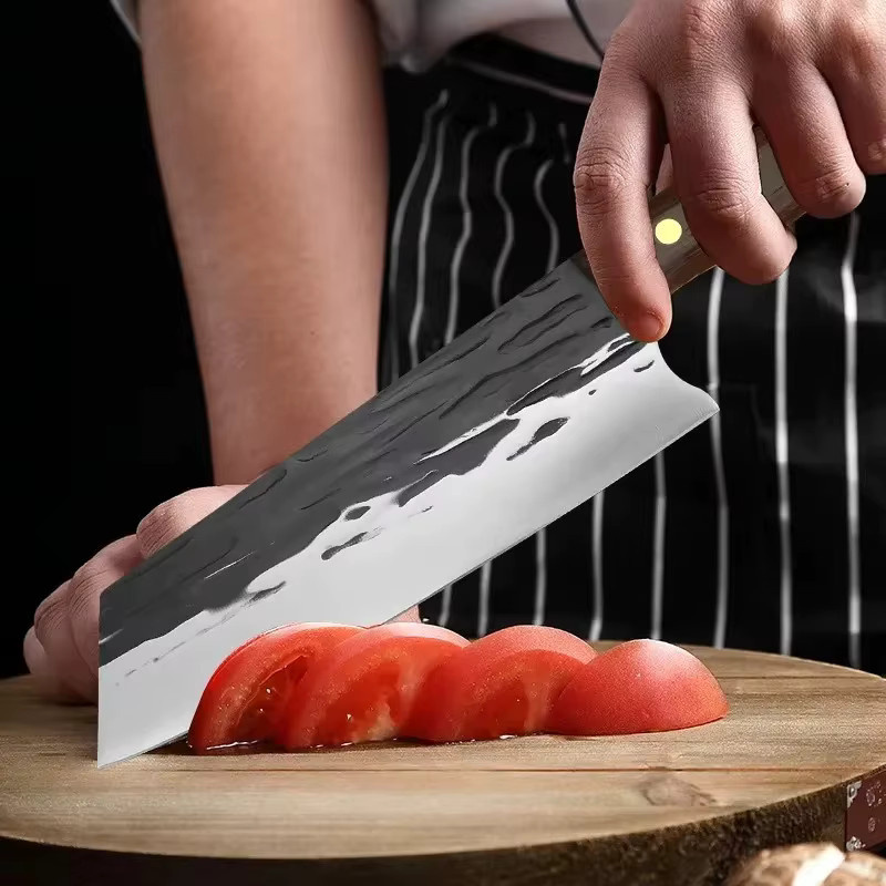 InLeung Geschmiedetes Hackmesser aus Edelstahl mit Holzgriff in Silber und Braun, Full Tang Kochmesser für Fleisch - Bild 5