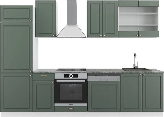 Vicco Fame-Line Küchenzeile im Landhausstil, B/H/T: 300 x 82 x 60 cm, Farben: Grün, Gold, Weiß und Anthrazit - Bild 1