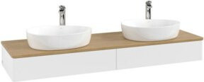 V&B Antao Waschtischunterschrank mit Beleuchtung, Eiche Honig, Weiß lackiert, B: 160 cm, T: 50 cm - Bild 1