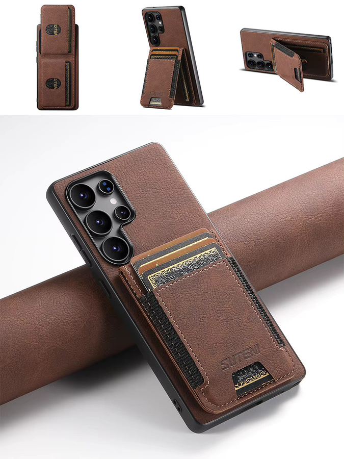 SUTENI Luxus Kunstleder Handyhülle mit Kartenhalter und Frosted Feel für Samsung Galaxy S26 Ultra S25 Plus S24 S23 S22 Note20 in Braun - Bild 7