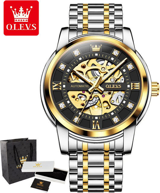 OLEVS Armbanduhr, Automatik, Edelstahl, Bicolor, Schwarz, Herren - Bild 1