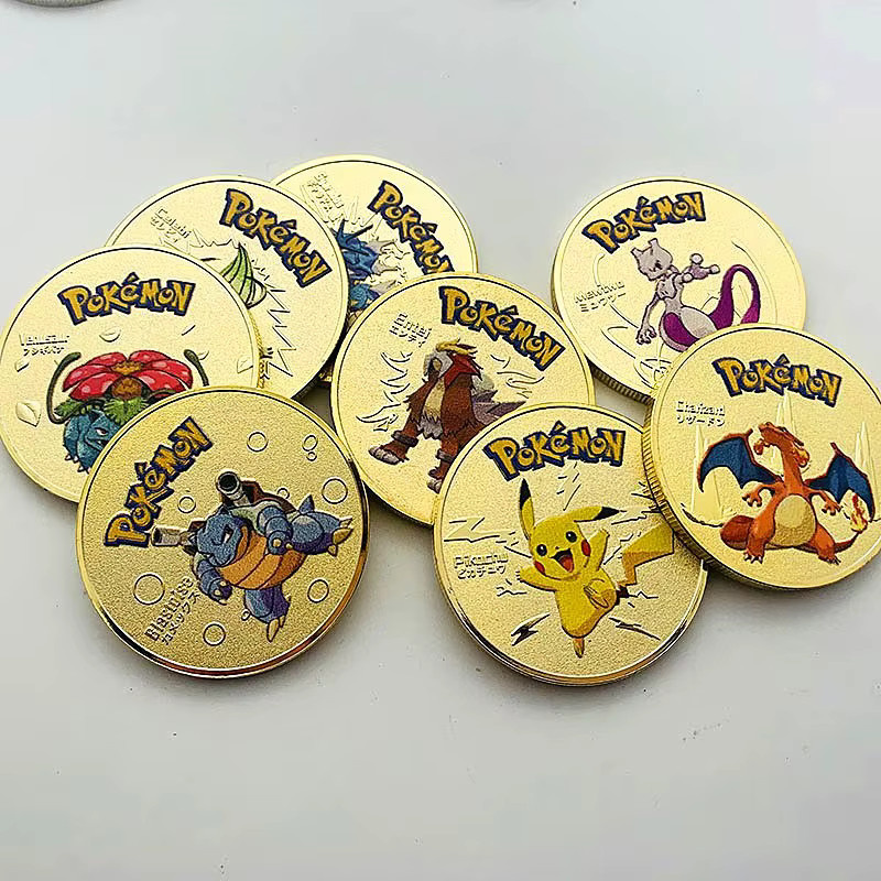 Bandai Pokemon Anime Vergoldete Gedenkmünze Pikachu Charizard Mewtwo, Goldmünze, Spielesammlung - Bild 1
