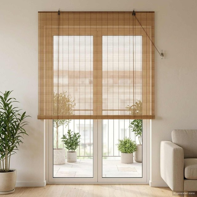 vidaXL Bambus-Rollo Braun, semi-transparent, B: 130 cm, H: 220 cm - Bild 2