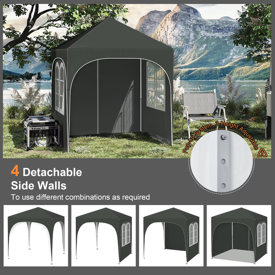 WOLTU Gartenpavillon Pop-up grau, faltbarer Pavillon mit UV-Schutz und Seitenwänden, wasserdicht, B/T/H: 200 x 200 x 200 cm - Bild 2