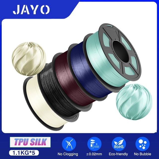 JAYO TPU Silk 98A 3D Filament Flexibel 1,75 mm für FDM Drucker, 5 Rollen - Bild 1