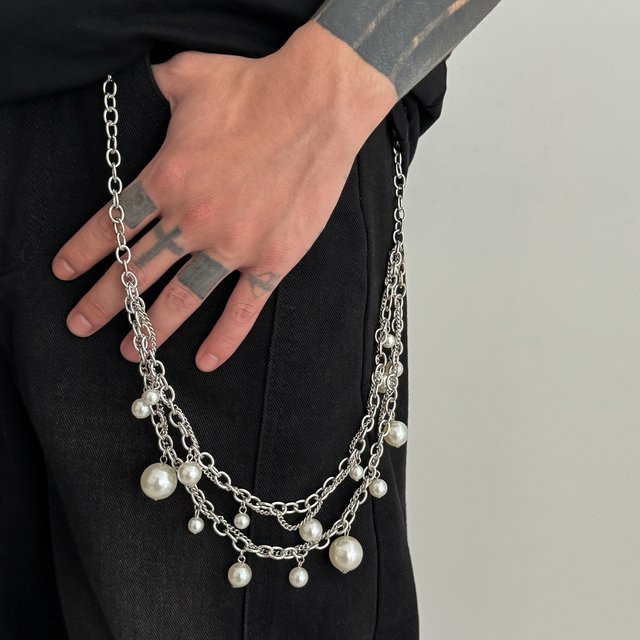 Salircon Hosenkette, Silber, Perle, Punk, Herren - Bild 1