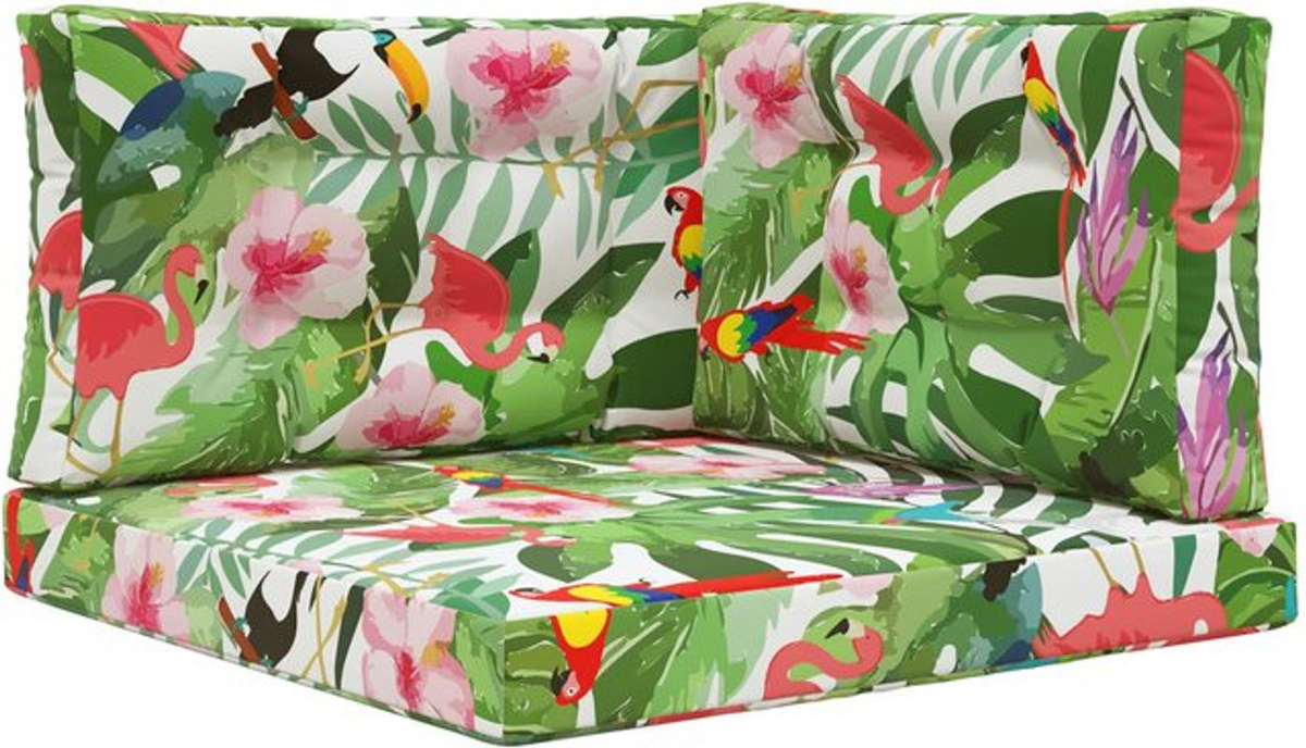 vidaXL Set aus 3 quadratischen Outdoor-Sofakissen mit Blumenmuster in Bunt aus Polyester - Bild 1