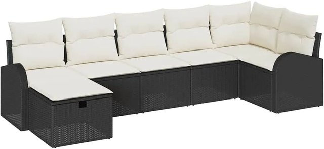 vidaXL Lounge-Gartenmöbel Set aus Poly-Rattan in Schwarz und Beige, 7-teiliges L-Shape Sofa Set mit Kissen für Terrasse und Garten - Bild 1