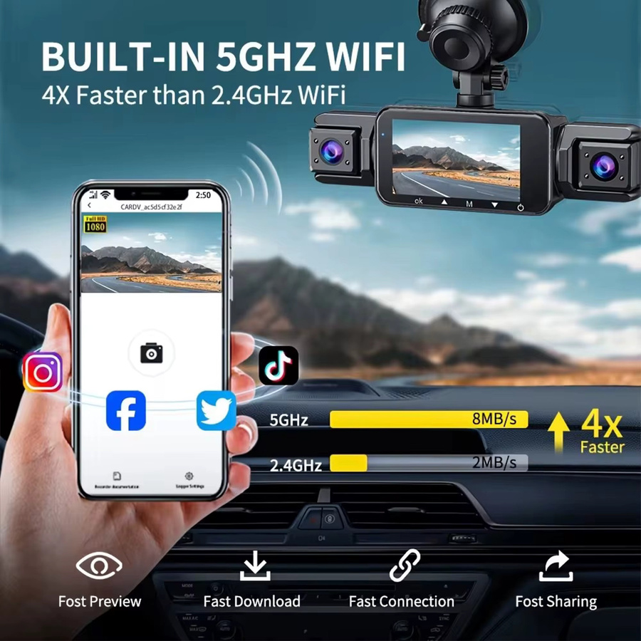 GMAIPOP 4-Kanal Auto-Dashcam mit 4K-Auflösung, WiFi, GPS und 24 Stunden Parkmonitor in Schwarz - Bild 3