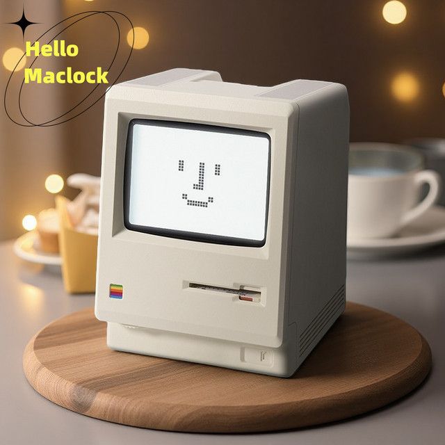 Maclock Macintosh Retro Wecker mit digitalem Uhrendesign in Weiß - Bild 1