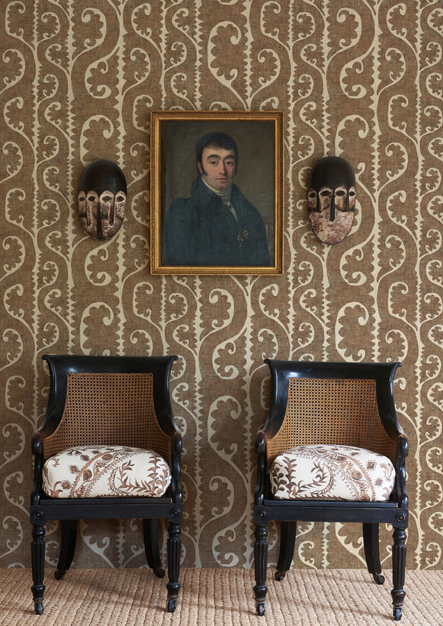 Lewis & Wood Tapete Totem in Walnut mit botanischem und ethnischem Design, Farbe: Braun, Breite: 134 cm - Bild 1