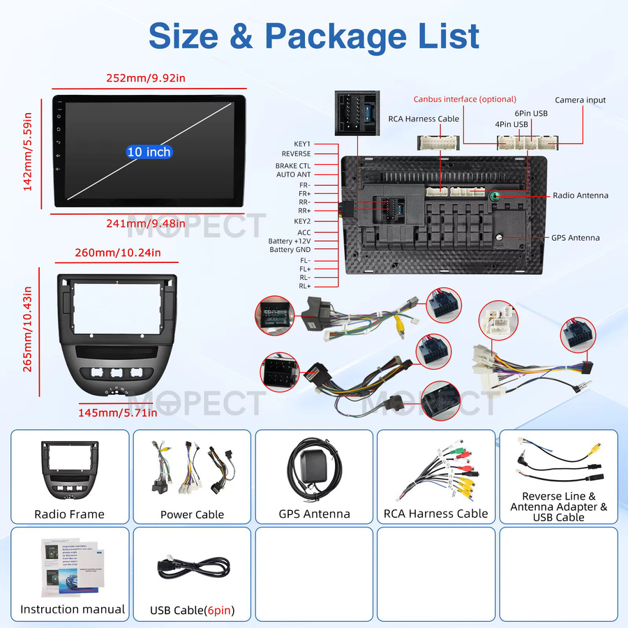 MOPECT Android 15 Autoradio mit 10,1 Zoll Display für Toyota Aygo, Peugeot 107 und Citroen C1 (2005-2014) mit WiFi, Carplay, 4G, 64GB Speicher und Rückfahrkamera in Schwarz - Bild 5