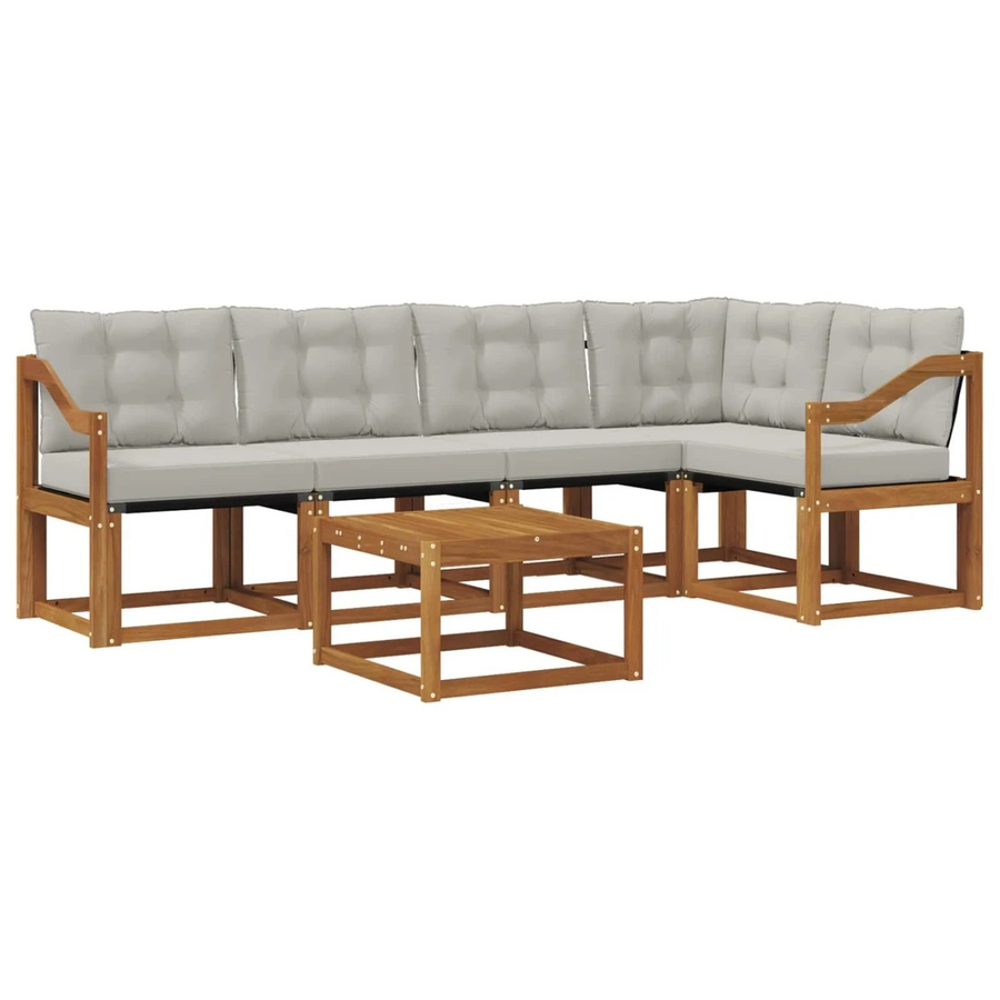 vidaXL Outdoor-Sofagarnitur 6-teilig aus Akazienholz und Textilene in Beige und Grau mit L-Form und Kissen - Bild 2