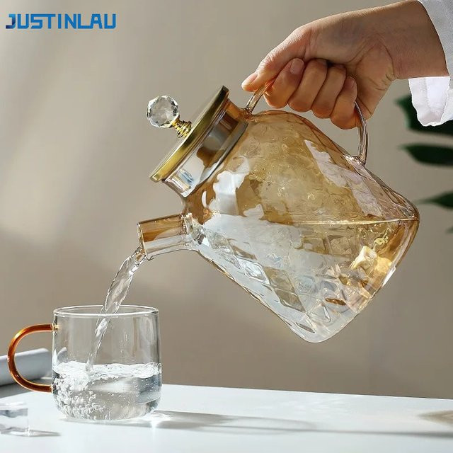 JUSTINLAU Glas-Teekanne mit Deckel und Filter, Champagner-Teebereiter aus Glas in Transparent und Gold, 1,8 l - Bild 1