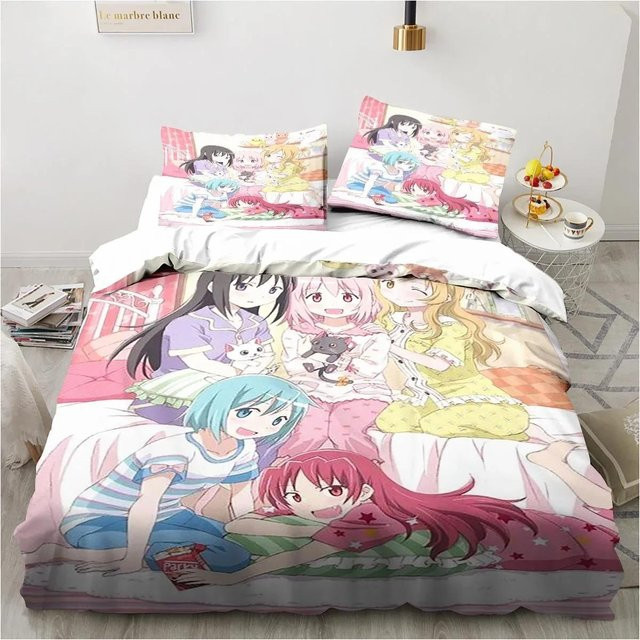 Puella Magi Madoka Magica Bettwäsche-Set aus Mikrofaser mit Bettbezug und Kissenbezug, Mehrfarbig, B/H: 133 x 70 cm - Bild 1