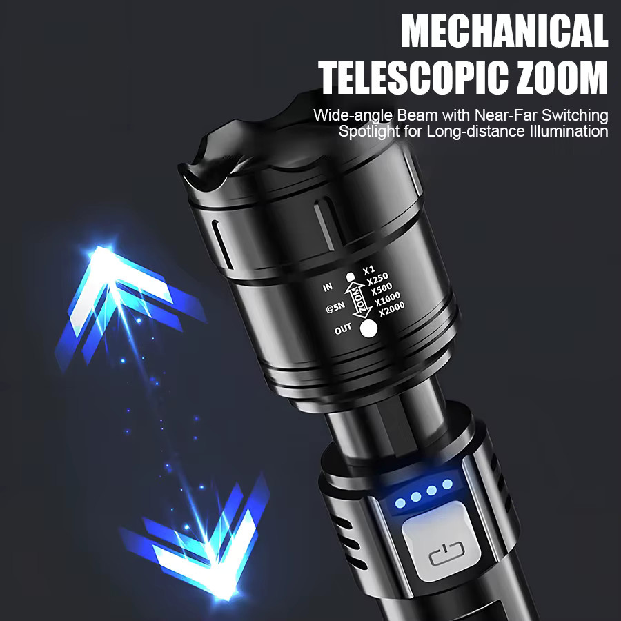 XIWANGFIRE Taktische LED-Taschenlampe in Schwarz, USB wiederaufladbar und wasserdicht - Bild 2