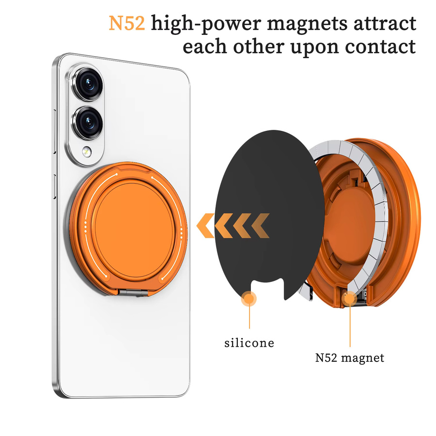 Newteneight 360 Grad drehbarer magnetischer Metallring-Handyhalter für iPhone MagSafe in Blau und Orange - Bild 2