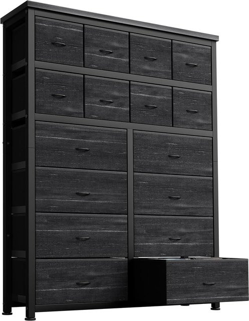 HiMISS Hohe Kommode in Schwarz mit 16 Stoff-Schubladen für Schlafzimmer, Wohnzimmer und Flur - Bild 1