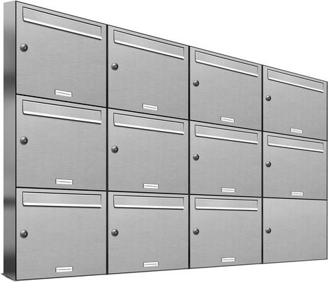 AL Briefkasten für 11 Parteien, Aufputzmontage, silberfarben, B/H/T: 153,309 x 102,6 x 11,6 cm - Bild 1