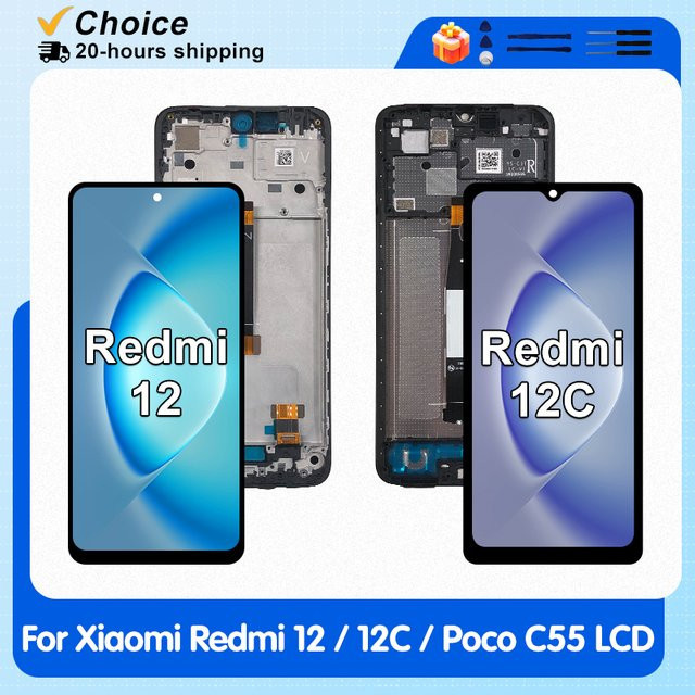 Xiaomi Redmi 12 12C LCD-Bildschirm mit Touch-Digitizer-Einheit und Rahmen in Schwarz, Ersatzdisplay für Poco C55 22120RN86G 22120RN86I - Bild 1