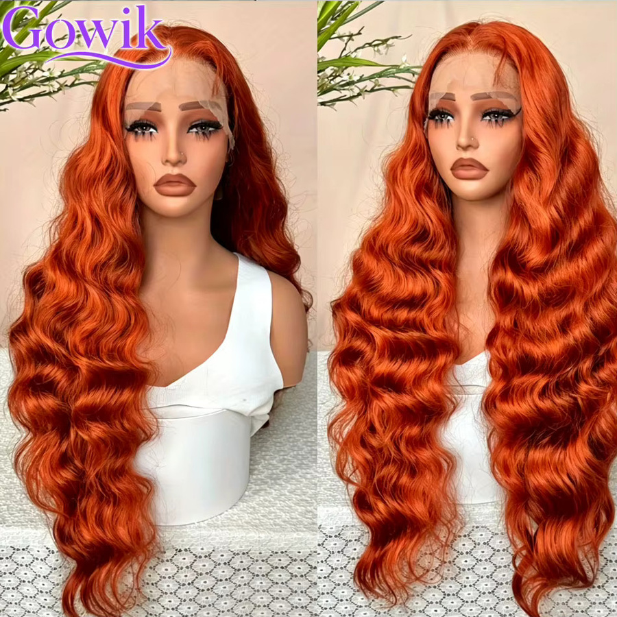 Smilegirl Lace Front Perücke, Ginger Orange, Echthaar, gewellt, Unisex - Bild 1