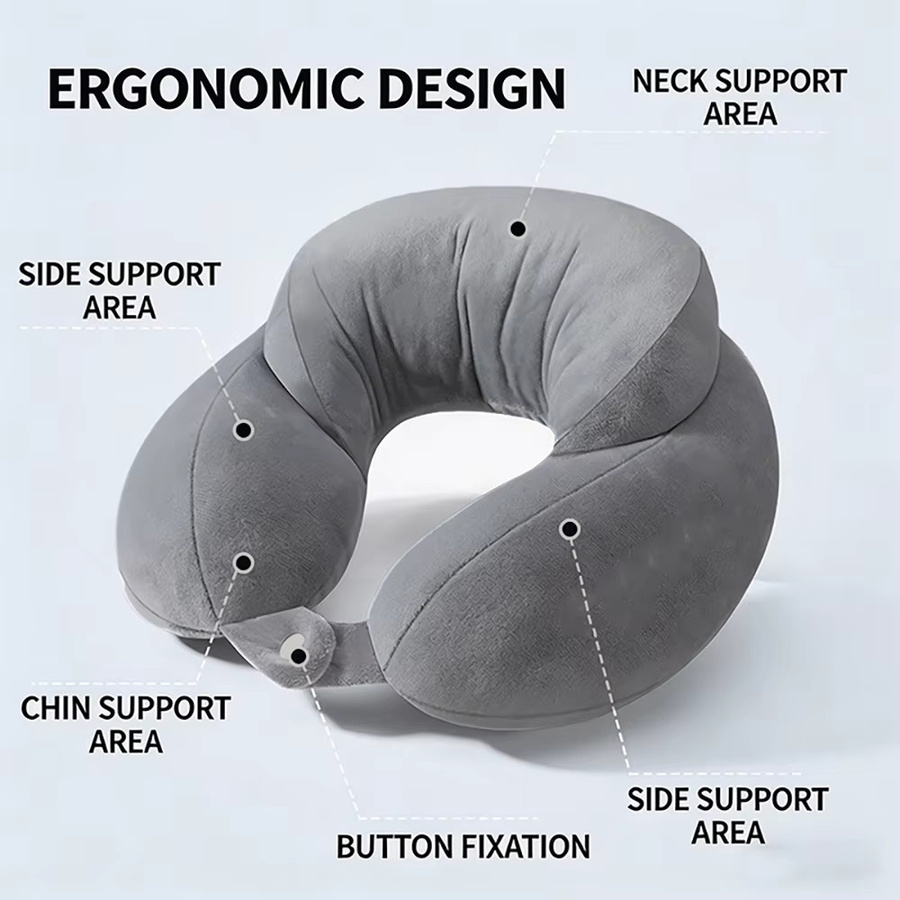 Ergonomisches U-förmiges Reise-Nackenkissen von OOAGE in Grau für Flugzeug, Auto und Büro - Bild 5