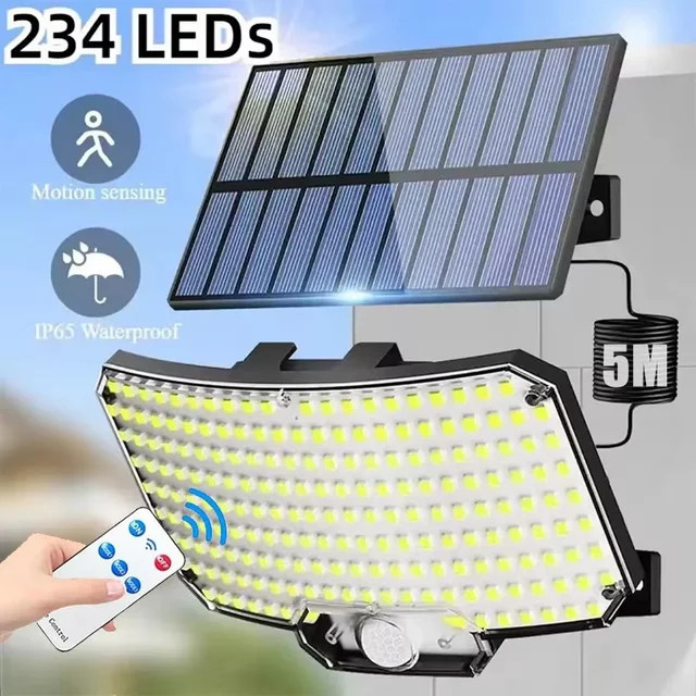 BALDR Solar-Flutlicht für den Außenbereich mit 234 LEDs, Bewegungsmelder, Fernbedienung und 3 Modi, IP65 wasserdicht, Farbe: Schwarz/Weiß - Bild 1