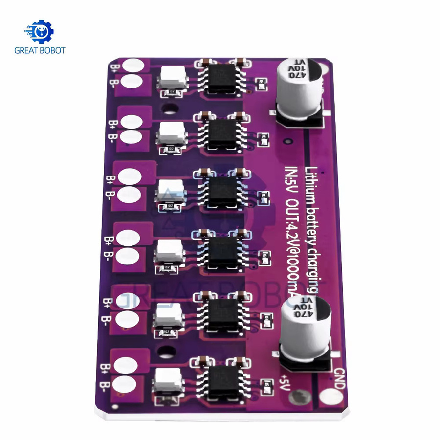 Baishundianzi Lithium-Batterie-Lademodul DC 5 V für 18650 4,2 V Akkus, 6 x 1 A, lila - Bild 3