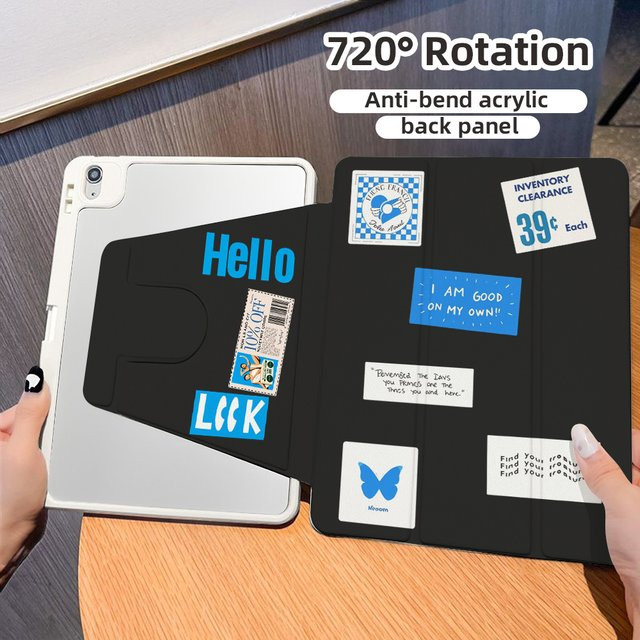 Schwarze iPad Schutzhülle mit Hallo-Muster für verschiedene Apple iPad Modelle - Bild 1